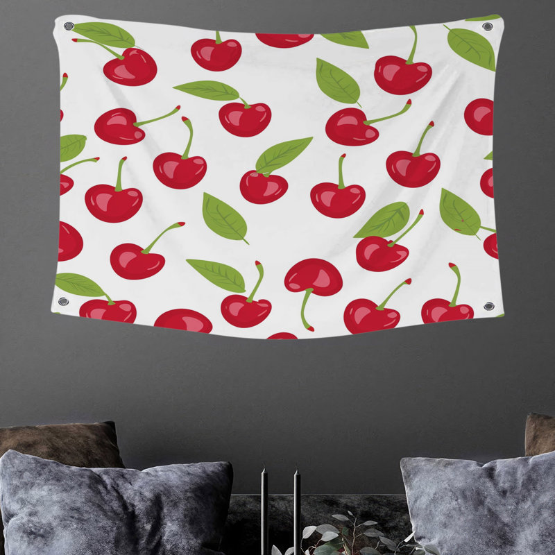 Tapisserie murale motif cerise - décoration murale fruits, H 50 po x l 60 po