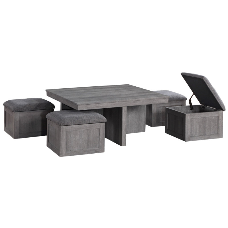 Table basse 38 po avec tabourets de rangement Moseberg, Gris clair