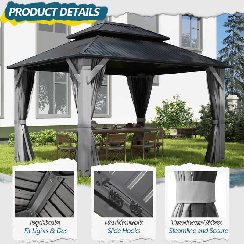 Patio Double-Vented Galvanized Steel Top Gazebo, 12 ft. W x 10 ft. D