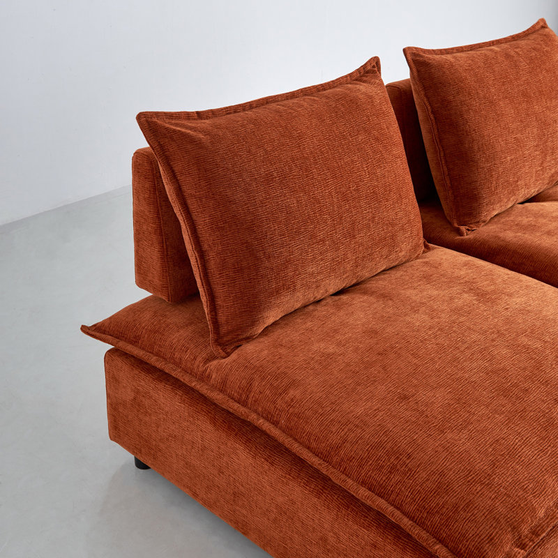 Fauteuil d'appoint sans accoudoirs avec repose-pieds, Chenille orange