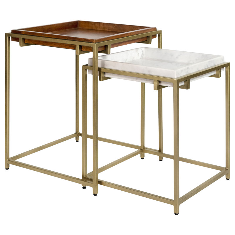 Daquesha 2-Piece Wood and Marble Top Nesting Table Set Gold