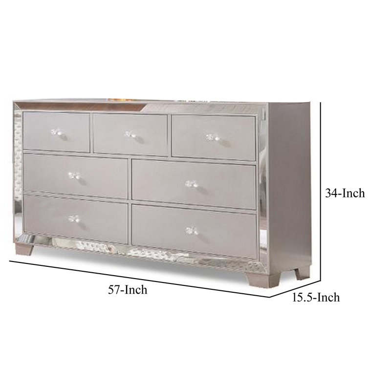 Commode large 7 tiroirs Elyistan, Argent