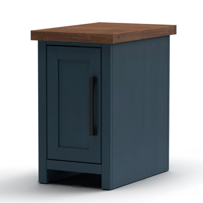 Table de chevet 14 pouces, aucun assemblage requis, denim bleu et finition whisky