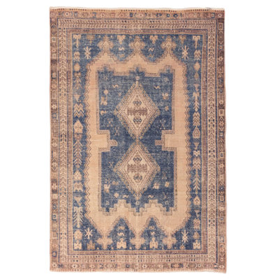 Antalya Vintage Navy, Tan Rug 4'11" x 7'2"