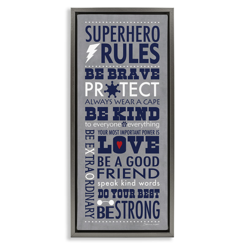 Superhero Rules Typographie, Cadre flottant gris lustré, H 31 po x l 15 po