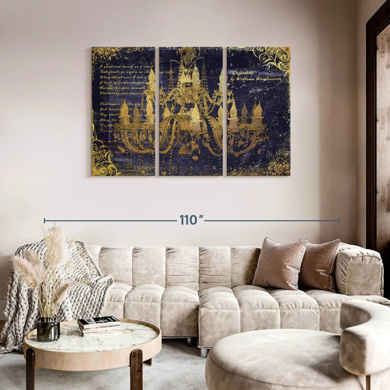 Ensemble de 3 pièces de lustre poésie sur toile, H 48 po x l 74 po x P 1,25 po