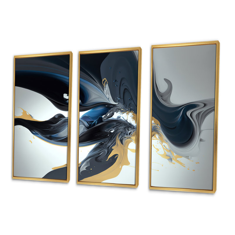 «Bright Blue Smooth Abstract IV», ensemble d'art mural sur toile abstraite, H 32 po x l 48 po x P 1 po, Encadrement doré