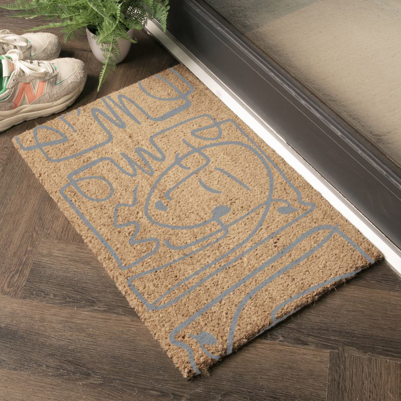 Bayport Line Art Faces Kitchen Mat, Grey/Yellow