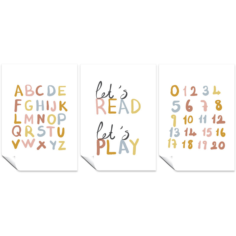 Let's Read, Let's Play Alphabet, And Numbers - 3 Piece No Frame Print Set, 29.7cm H x 21cm W