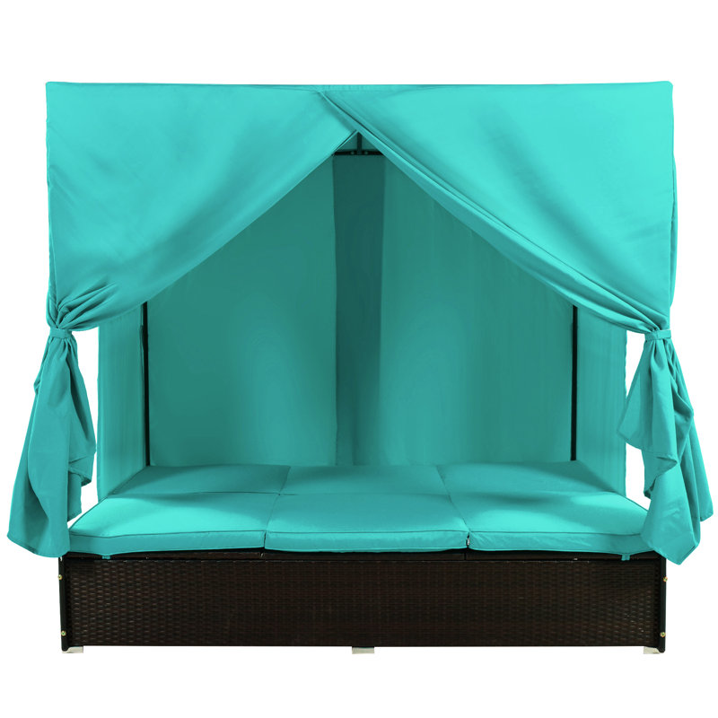 Venesa 77.2" Wicker Outdoor Patio Daybed with Cushions, Blue