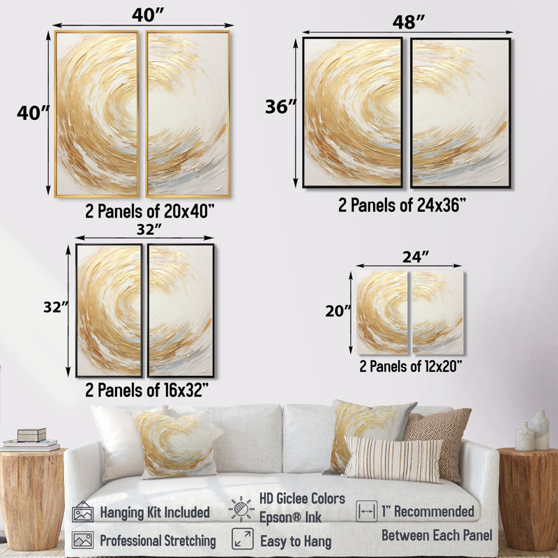 Vortex doré doux et doré - Impressions d'art modernes dorées sur toile, 36" H x 48" W, Floater Framed Print without Mat