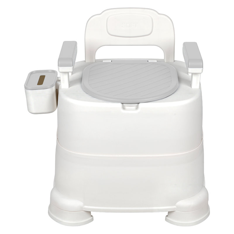 Commode de chevet, toilette portative pour adultes, chaise de toilette avec accoudoirs gris