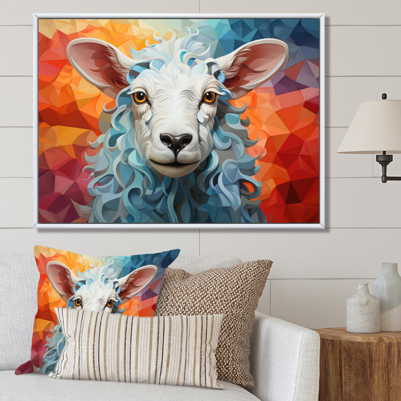 Sheep Serenity Geometric - Animals Canvas Prints, H 24 po x l 32 po x P 1 po, Cadre flottant blanc