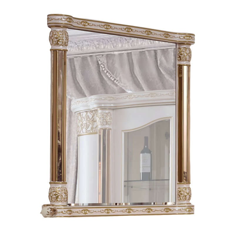 Miroir antique sculpté à la main ivoire avec bordure dorée et cadre élégant