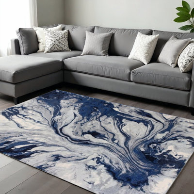 7' X 10' Blue Gray And Ivory Abstract Area Rug