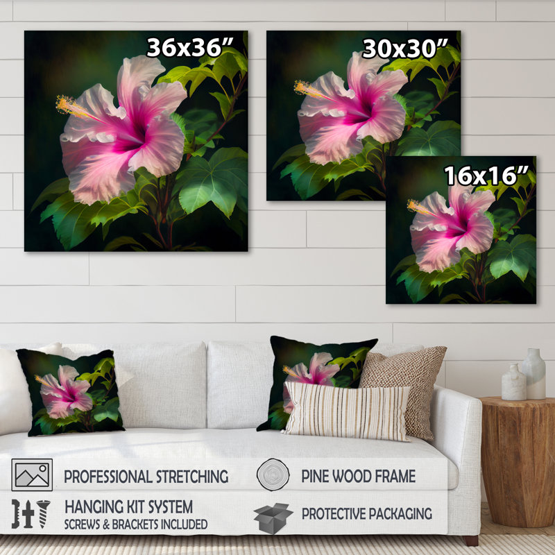 Blooming - Hibiscus rose et blanc III - impression, H 36 po x l 36 po x P 1,5 po, Toile tendue