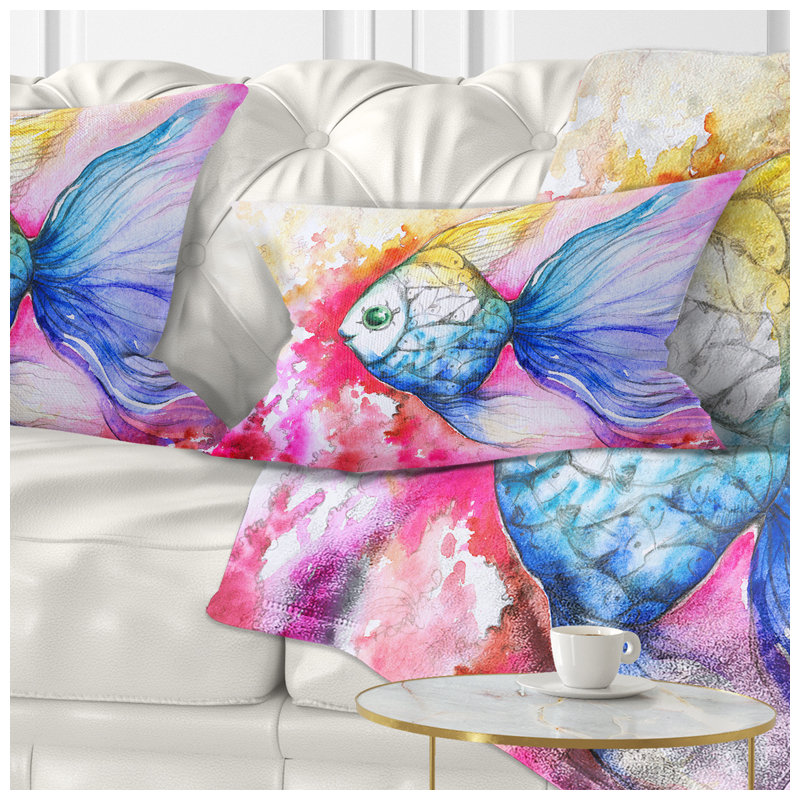 Poisson bleu sur fond rouge - Coussin décoratif à imprimé animal