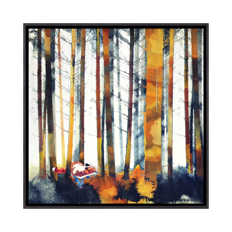 «Autumn Hunt», reproduction d'impression, H 26 po x l 26 po x P 1,5 po, Toile avec cadre noir patiné, Pas de tapis