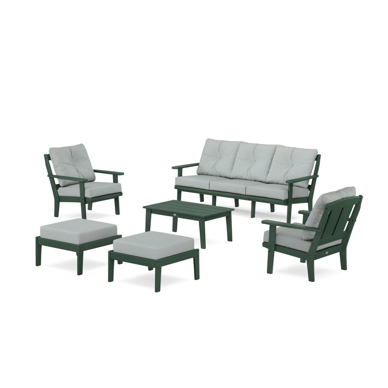 Mission 6 Piece Sofa Seating Group with Cushions, Green, Ash Charcoal