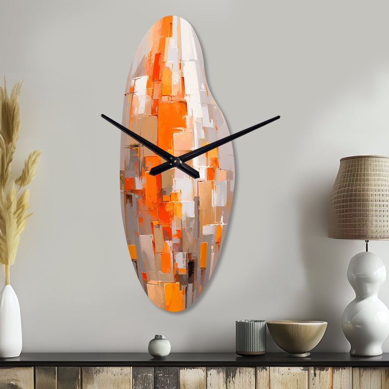 Horloge murale incurvée en métal orange, brun et réalités brisées - cubisme, Grand