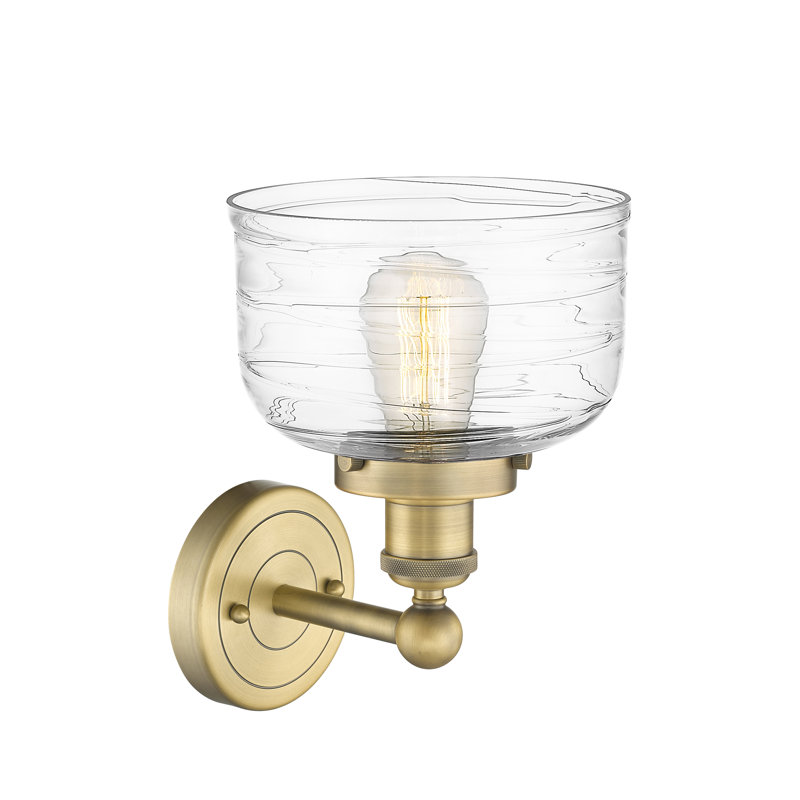 Cetronia Armed Sconce, Clear Deco Swirl, Brushed Brass