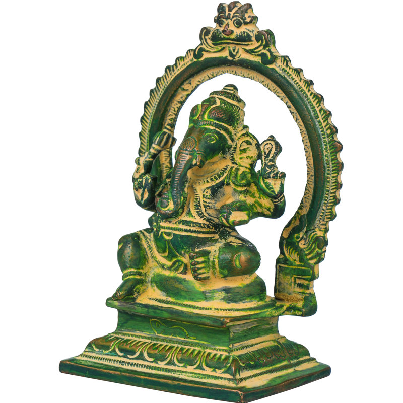 Petit Ganesha de 4 po en laiton, Chola vert