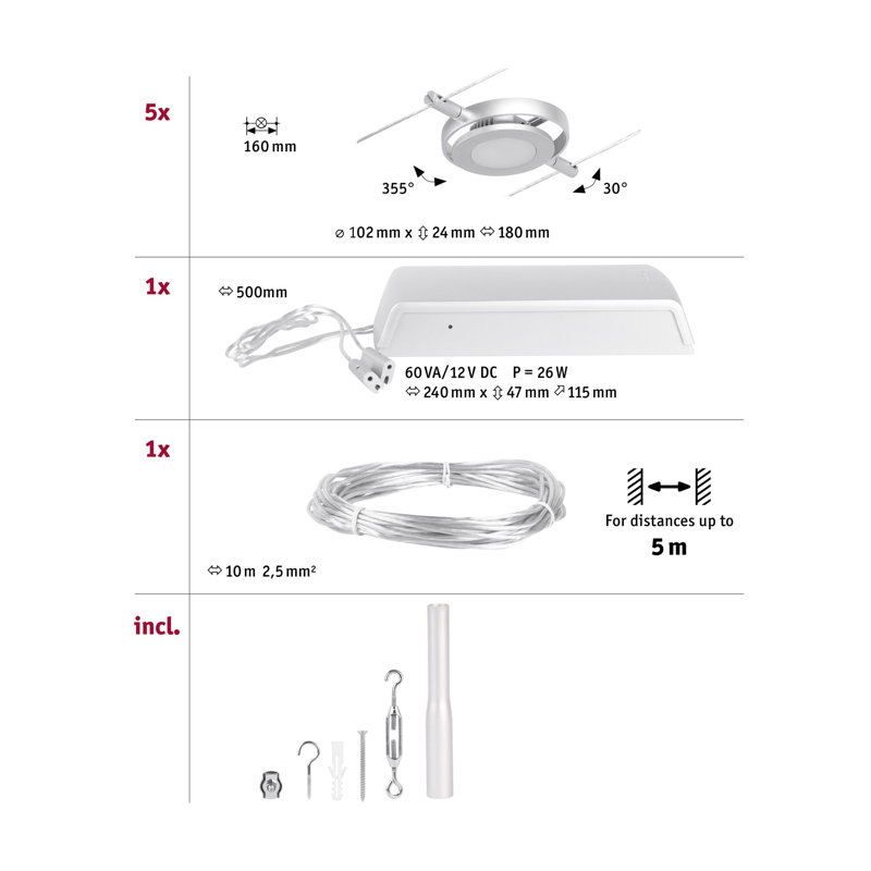 1000cm 5 -Light Track Kit, Matt Chrome