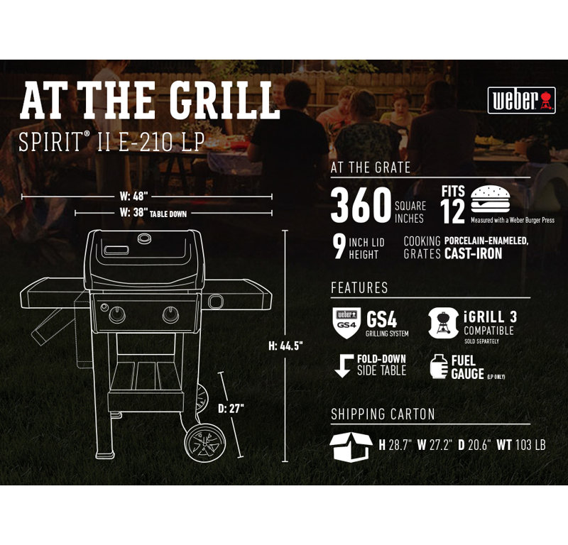 Weber Spirit II E-210 Liquid Propane, Black