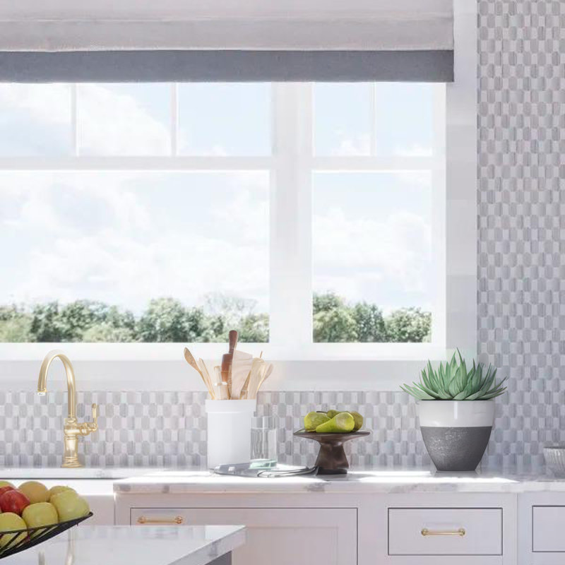 Mirage 12 x 13 Crystal Sand, Thassoss White Polished Marble Mosaic Geometric Tile (5.59 Sq Ft/Case) - 5 Pack