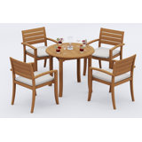 3 Seats 4 Pcs Grade-A Teak Wood Dining Set: 52" Round Table And 3 Travota Stacking Arm Chairs #11TV1103