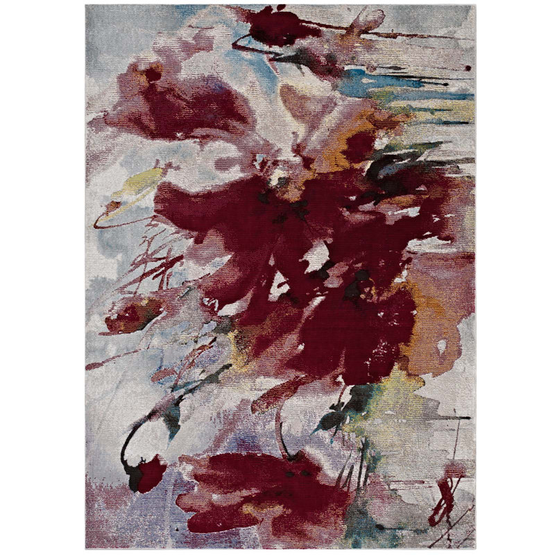 Modway Blume Abstract Floral Area Rug, Rectangle 4' x 6'