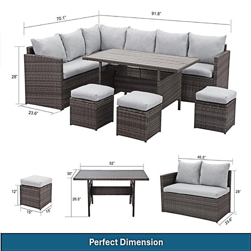Ensemble de canapé modulaire d'extérieur en osier 7 pièces 7 pièces, Grey