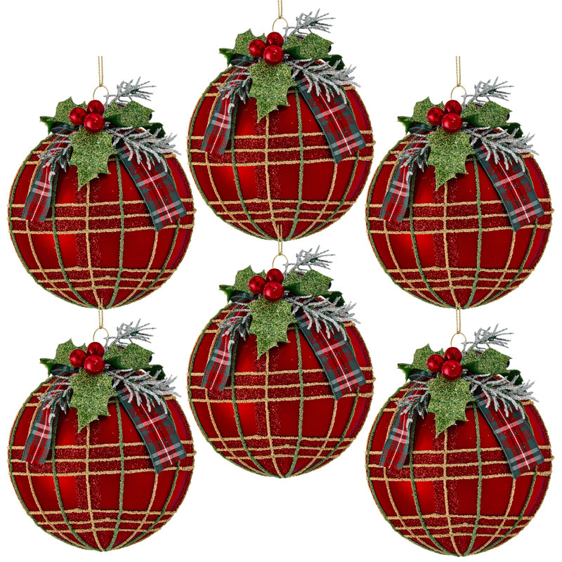 Boule décorative en verre rayé et nœud de 10 cm