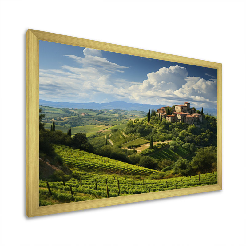Italie, tranquillité toscane, Italie, art mural, H 16 po x l 32 po x P 1 po, Cadre doré simple