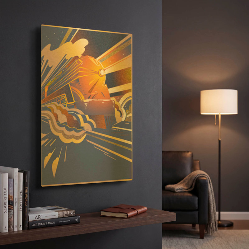 «Bullet Train» par David Chestnutt, art mural en métal doré, 12 po x 16 po, 12"x16"