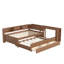 Lit de jour simple avec couchette, structure de lit de jour en bois avec tiroirs de rangement, tablettes latérales et bureau, brun rétro-2015926152-2015926155