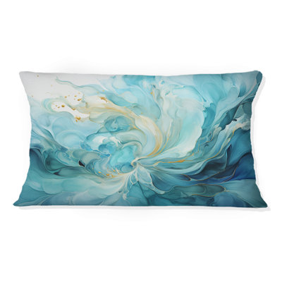 Harmony of a Blue and Gold Swirl - Coussin décoratif à spirales abstraites
