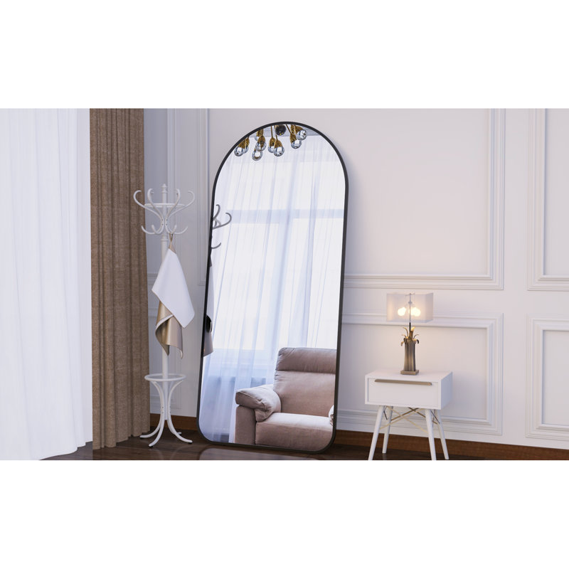 67*40 Inch Full-Length Mirror, Square Large Hanging Mirror, Oversized Floor Mirror For Bedroom, Large Dressing Mirror For Living Room, Metal Frame, With Wheels, Movable Mirror