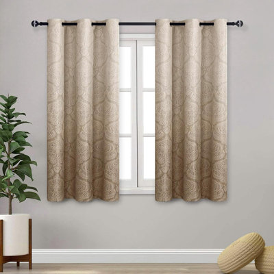 2 Panels Ombre Blackout Curtains for Bedroom - Damask Patterned Thermal Insulated Grommet Curtains, Gradient Window Curtain Panels for Living Room Decoration