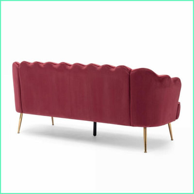 3-Seater Modern Glam Velvet Sofa – Gold Iron Legs Living Room Light Luxury Furniture | Velvet | Metal | Tight Back
