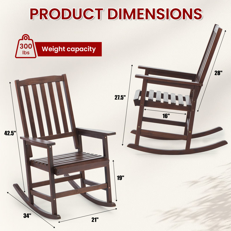 Chaise berçante d'extérieur en bois massif, Marron foncé