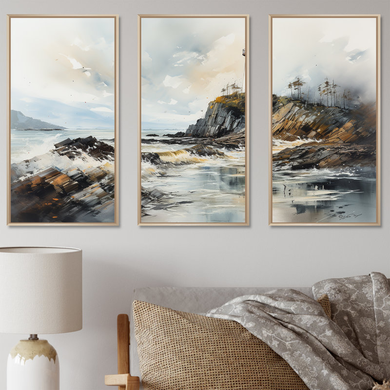 Ensemble de salon Coastal Light House Scenery I - Beach Light House Wall Art, Cadre naturel flottant, H 32 po x l 48 po