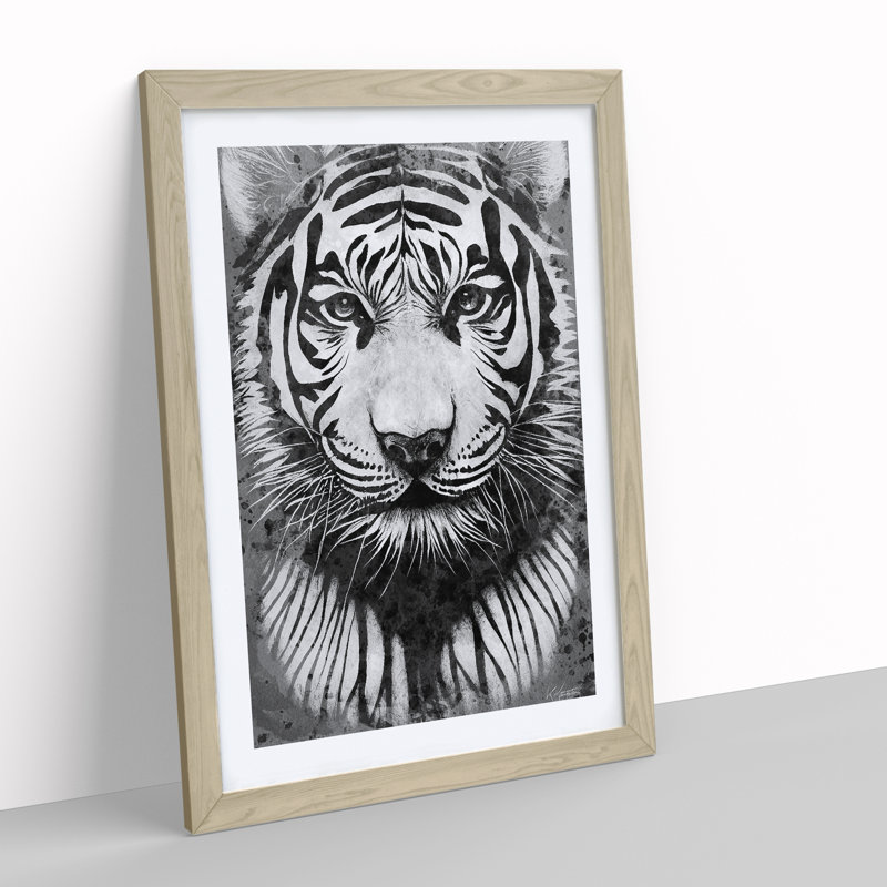 Monochrome Tiger No.5 - Framed Print, 34cm H x 25cm W x 2cm D, Oak