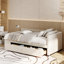 Lit plateforme tapissier en L avec rangement et tiroirs