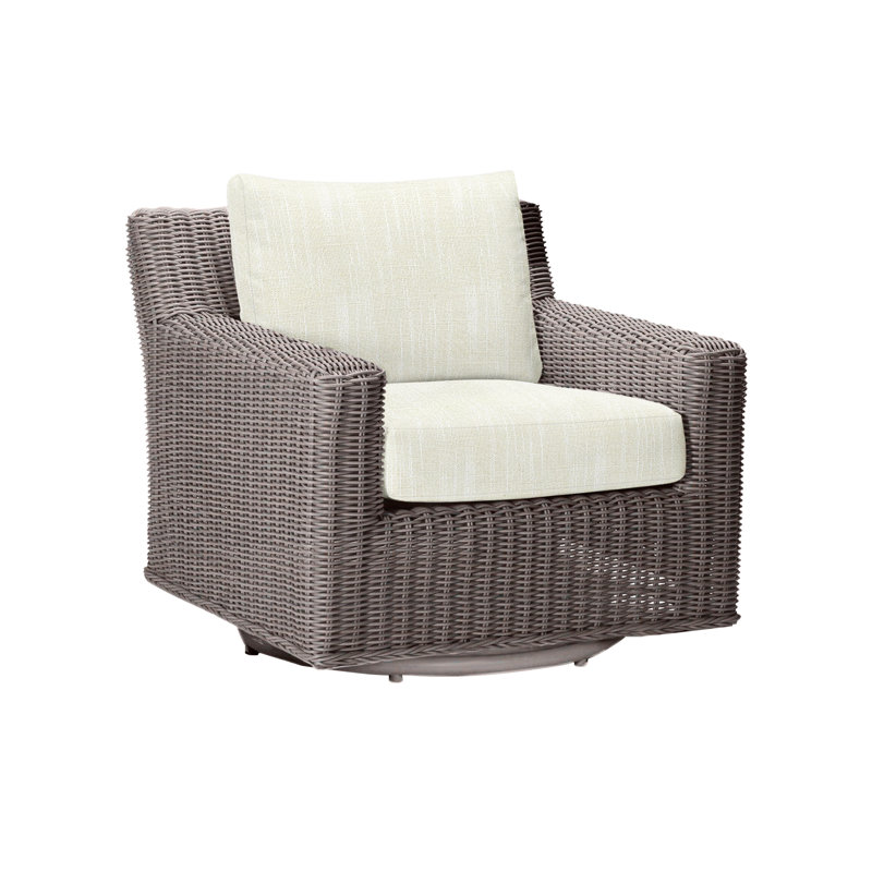 Rustic Swivel Patio Chair with Cushions, No Welt, Rollo Cream InsideOut® Linen, Oyster