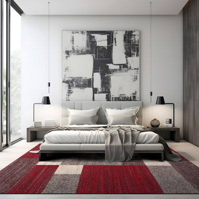 Allyne Geometric Red/Gray Non-Slip Rubberback Area Rug