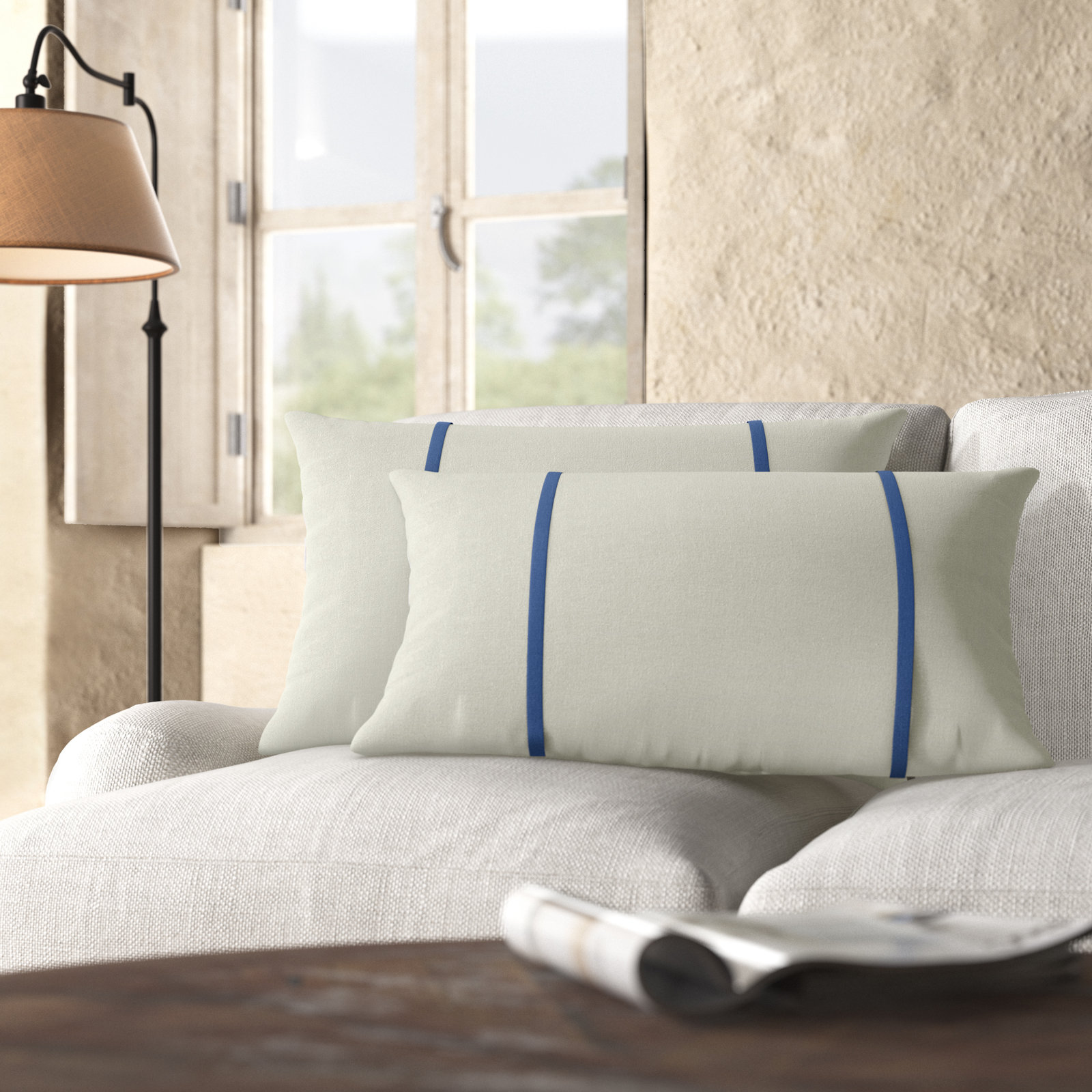 Furston Lumbar Throw Pillow, 16" x 26", Ivory