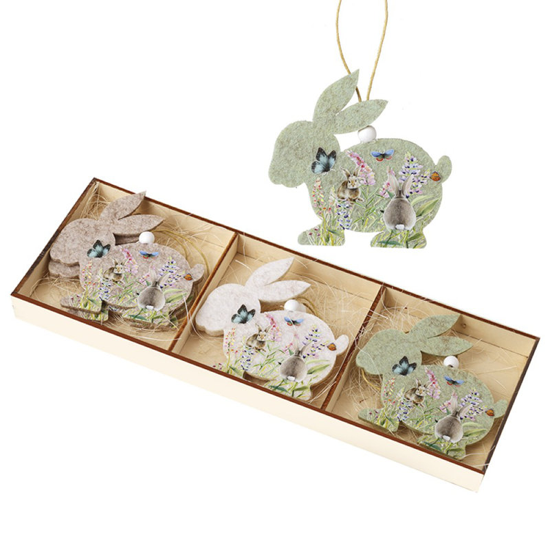 Wooden Rabbit Easter Decorations Set 6