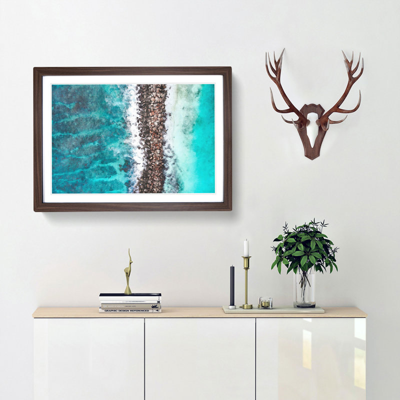 Beach Road Across The Ocean - Picture Frame Painting, 24cm H x 33cm W x 2cm D, Walnut