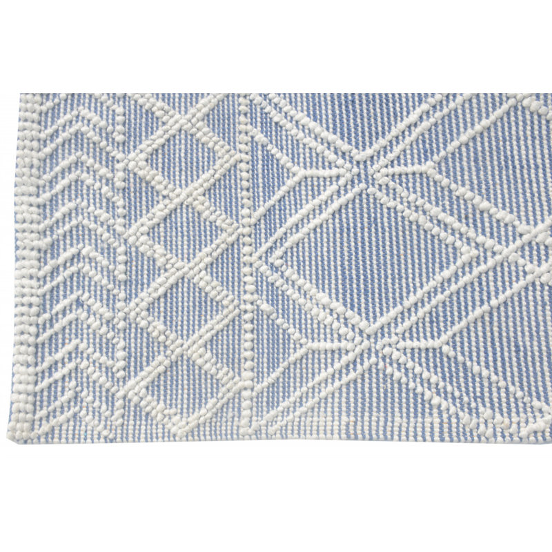 Tapis bleu ivoire à motif géométrique tribal, Rectangle 5 pi x 7 pi